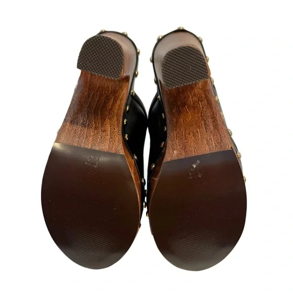 FSJ Black Studded Platform Mules with Wooden Heel NWT - Picture 9 of 10